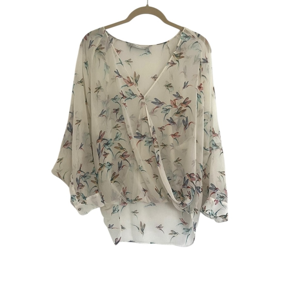 🦩Zara Sheer Bird Print Top 🕊️
